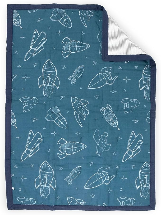 Little Unicorn Toddler Bedding 3-Piece Set | Super Soft & Breathable Muslin Fabric | for Convertible Cribs & Toddler Beds (Blast Off)