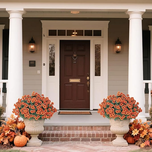 16 Bundles 17" Artificial Flowers for Outdoor Fall Decoration,Fake Silk Daisy Bouquet Faux Plants UV Resistant for Front Door Planter Outside Home Garden Yard Porch Thanksgiving Autumn Decor (Orange)