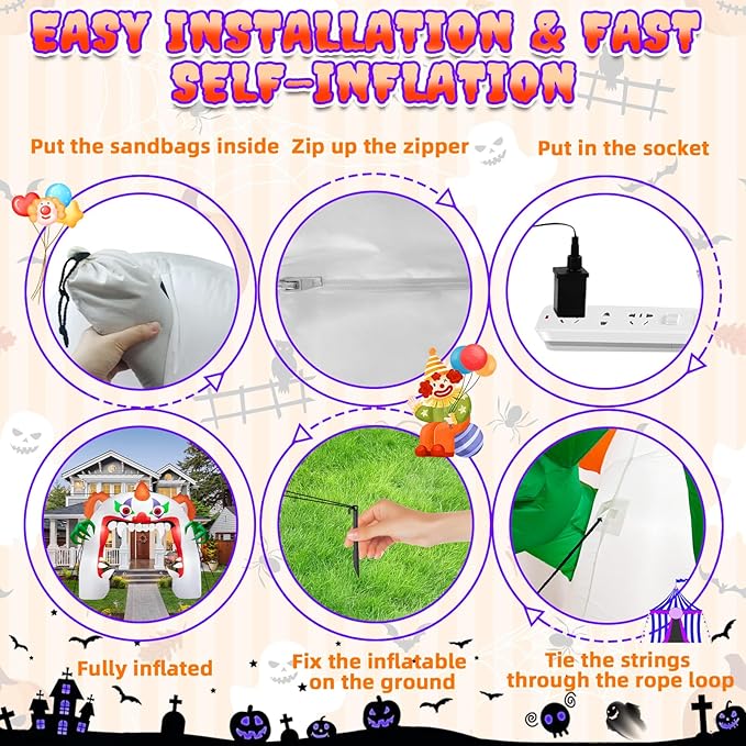 11FT Wide Halloween Inflatables Archway Outdoor Decorations, Inflatable Clown Arch Blow Up Halloween Decorations Built-in Projection LED Light for Halloween Decor Front Yard Garden Lawn Party