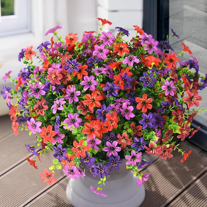 Artificial Fake Flowers for Outdoor Plants, 12 Bundle Realistic Faux Silk Daisy Flower UV Resistant for Outside Front Porch Patio Window Box Balcony Home(Mix)