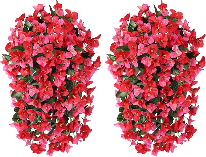 Faux Bougainvillea Artificial Flowers Plants for Outdoor Outside Spring Decoration, 2pcs Fake Silk Long Trailing Vines UV Resistant Realistic for Front Door Porch Planter Urn Patio Balcony Yard, Mix
