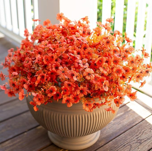 Artificial Fake Plants Flowers for Outdoor Fall Autumn Decoration, 12 Bundles Faux Silk Orange Mums Daisy Look Real UV Resistant for Outside Home Porch Patio Planter