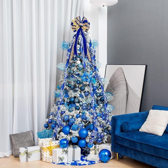 3.15" Christmas Ball Ornaments Glitter Shatterproof Christmas Tree Ornaments Sequin Xmas Hanging Balls Decorations for Wedding Party Holiday(Sapphire, 12pc-8cm)