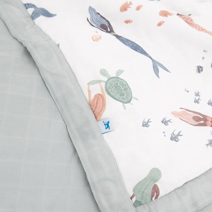 Little Unicorn Lofty Comforter Blanket | Super Soft & Breathable Muslin Fabric| Great for Play & Bedtime Blanket (Mermaid Party)