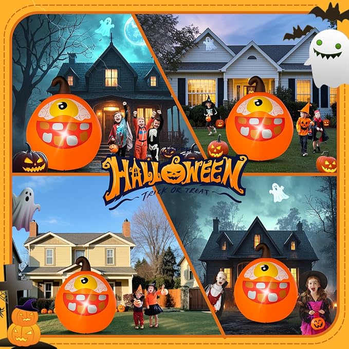 Halloween Inflatables Pumpkin Decorations Outdoor - 4 FT One-Eyed Pumpkin Halloween Blow up Yard Decorations Cute Inflatables with LED Build-in for Garden Lawn Indoor Party Decor