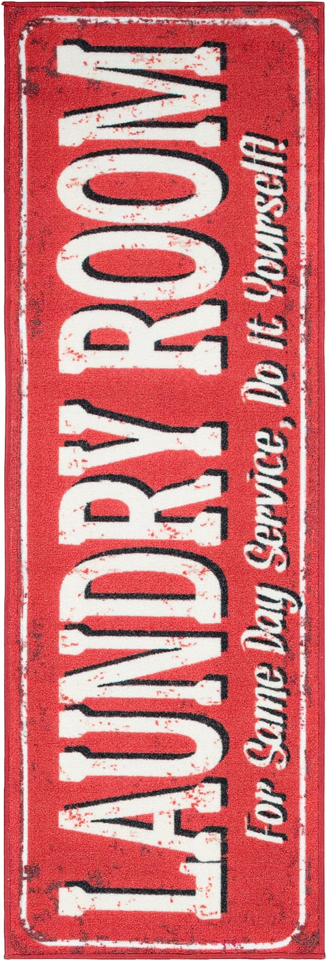 Ottomanson Laundry Collection Non-Slip Rubberback Laundry Text Design 2x5 Laundry Room Runner Rug, 20" x 59", Red