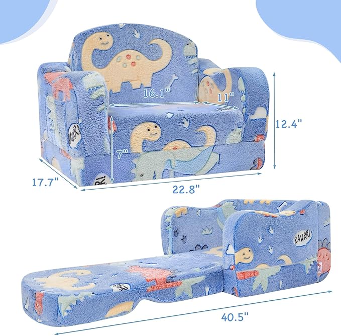 Thick Comfy Toddler Chair and Couch for Kids,2-in-1 Soft Plush Fold Out Sofa for Children,Convertible Couch to Lounger for Toddler