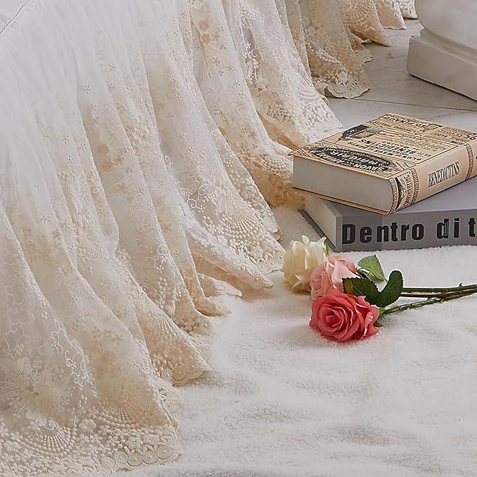 Brandream Boho Bohemian Girl Baby Nursery Lace Crib Bed Skirt Dust Ruffle - Solid Color Romantic Beige Cream Off White Farmhouse Chic 100% Cotton Ruffle Excellent Quality