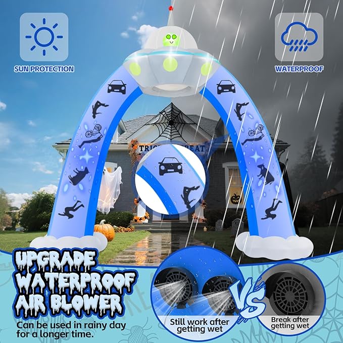 Kalolary 12.5FT Halloween Archway Inflatables, Giant Alien UFO Arch Inflatable with Blue Flashing Lights Scary Halloween Outdoor Blow Up Yard Decoration for Garden Lawn Holiday Party Decors