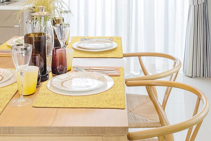 homing Mustard Yellow Cloth Placemats Set of 8 – Cotton Linen Blend Washable Farmhouse Dining Table Mats for Fall & Thanksgiving, Easy to Clean, 13 x 19 Inch