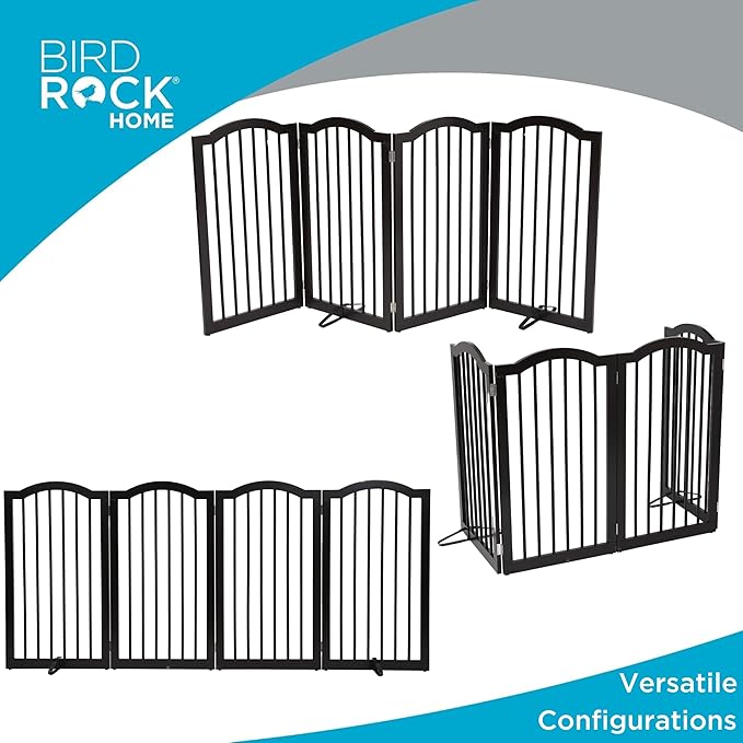 INTERNET'S BEST Arched Top Dog Gate with Support Feet | 4 Panel, 36" H Wooden Pet Barrier for Dogs or Cats | Freestanding Folding Gates for Doorways, Hallways, Stairs| Portable, Extra Wide | Espresso