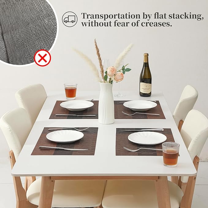 Leetaltree Brown with Black Striped Placemats Set of 6 - Heat Resistant Non-Slip Place mats for Dining Table, Washable Durable PVC Vinyl Woven Table Mats(Brown Stripe, 6)