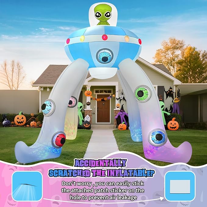 Kalolary 12FT Halloween Inflatables Archway UFO Alien, Giant Alien Arch Inflatable with Build-in Colorful Flashing Lights Scary Halloween Outdoors Blow Up Decoration for Yard Garden Lawn Indoor Decor