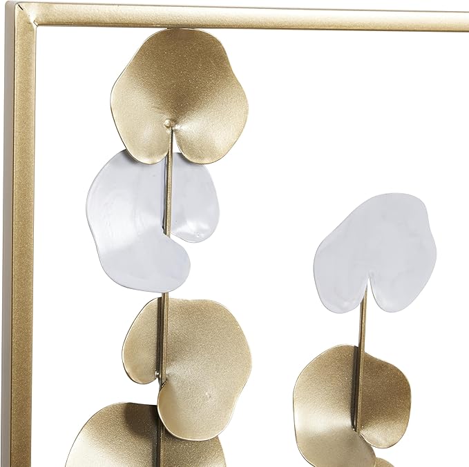 Deco 79 Metal Floral Home Wall Decor Long Stem Wall Sculpture with White Accents, Wall Art 40" x 2" x 26", Gold