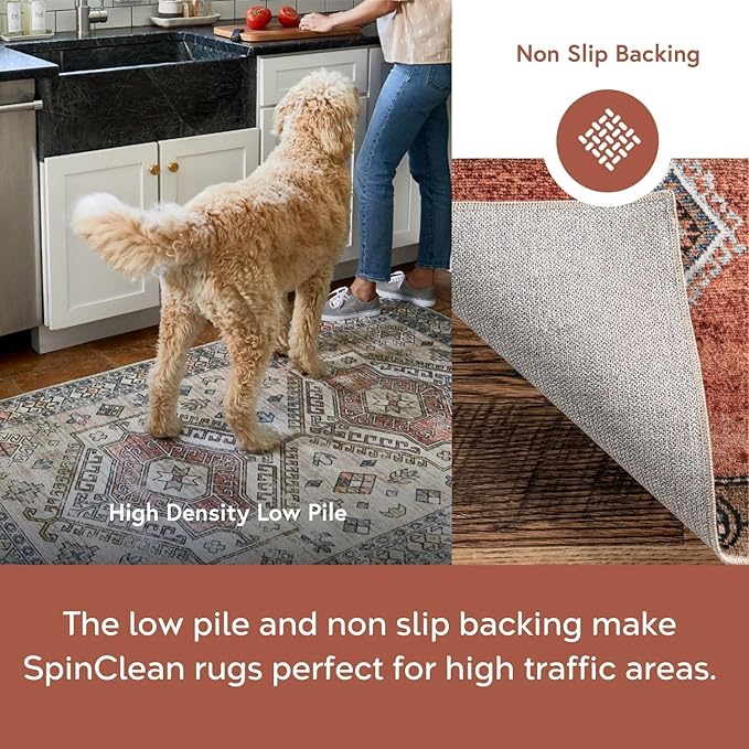 nuLOOM 8' x 10' SpinClean Machine Washable Stain-Resistant Area Rug with Non Slip Backing, Low Profile for Living Room, Bedroom, and Dining Room, Mae Peach