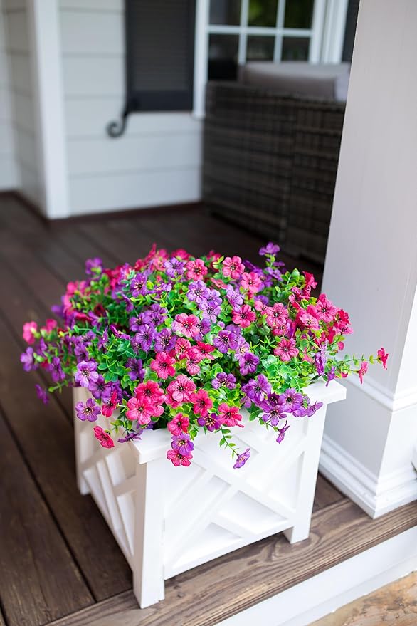 Artificial Fake Outdoor Outside Flowers Plants for Spring Summer Decoration, 12 Bundles Faux Silk Mix Daisy UV Resistant Look Real for Planter Pot Front Door Porch Patio Garden Yard