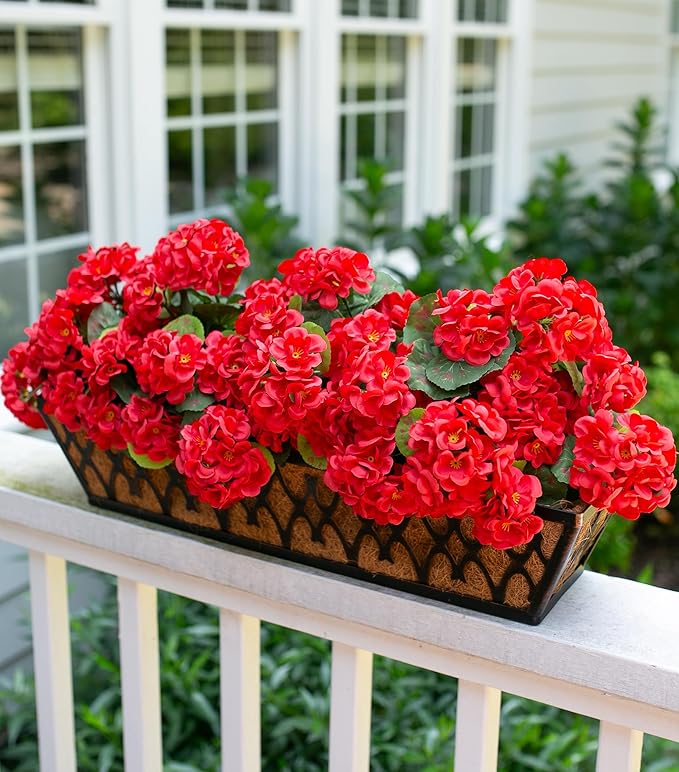Artificial Geraniums Fake Flowers for Outdoors Decoration, 6 Bundles Silk Geraniums Red Flower UV Resistant Look Real Faux Plants for Front Door Garden Porch Planter Patio Balcony Yard Indoor Home