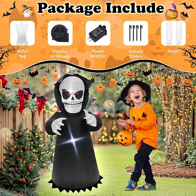 TRMESIA 4FT Halloween Ghost Inflatable Blow up Death God Decoration with LED Lights Indoor Outdoor Party Holiday Lawn Graden Holiday Decoration
