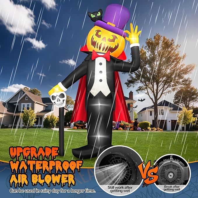 Kalolary 14FT Halloween Inflatable Pumpkin Vampire Outdoors Decoration, Blow Up Yard Decorations with Built-in LED Lights Giant Pumpkin Inflatable for Halloween Party Garden Lawn Outdoor Decor