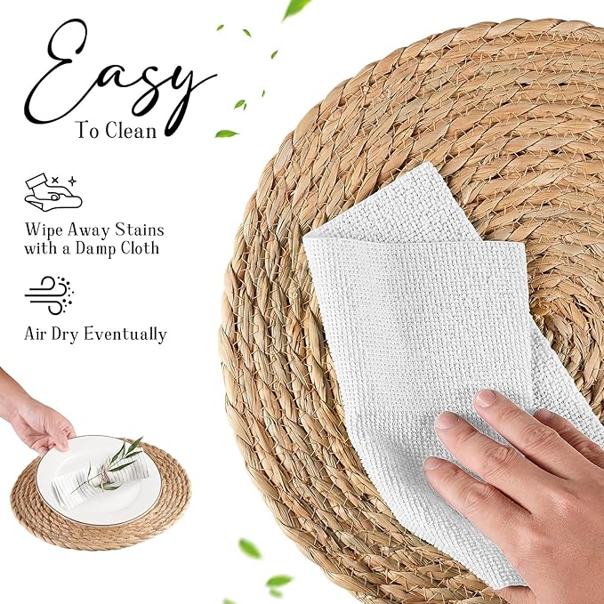Round Woven Placemats Set of 8, Natural Water Hyacinth Place mats, Rattan Placemats Wicker Placemats Farmhouse Boho Braided Heat Resistant Outdoor Placemat Patio Table Place Mats (13.5 inch Set of 8)