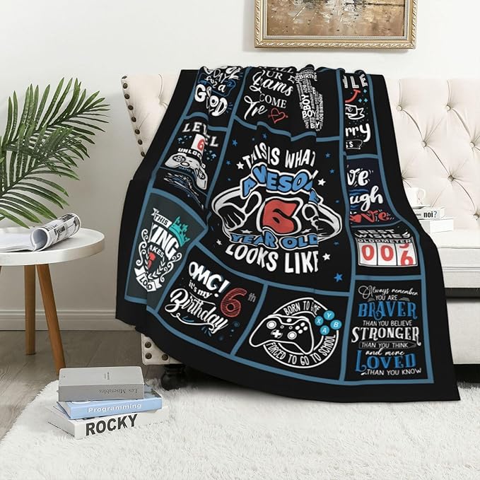 6 Year Old Boy Birthday Gift Throw Blanket 50" x 40", Unique Gifts for 6 Year Old Boys, Best Presents for 6Yr Old Boy, Six Year Old Boy Birthday Gifts, Boys Age 6 Birthday Gifts, Boy 6th Birthday Gift