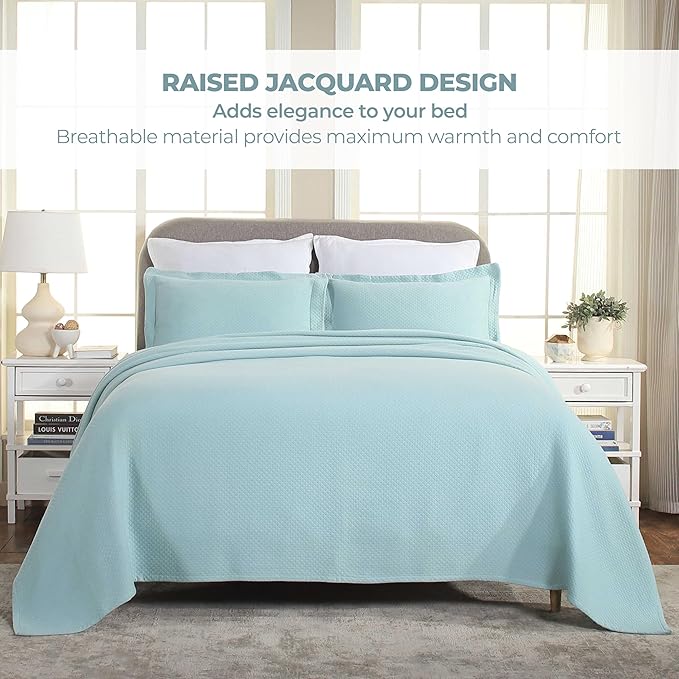 Superior Solitaire Cotton 2 Piece Bedspread Set, Home Bed Decor, Decorative Textured Bed Spread, 1 Pillow Sham, Airy Blanket, Matelasse Coverlet Bedding, All-Season Accent Blanket, Twin, Aqua