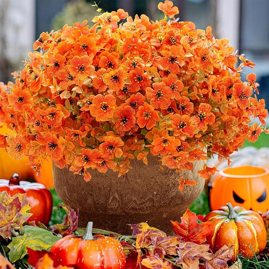 Artificial Fall Flowers Outdoor for Autumn Decoration, 12 Bundles Fake Silk Daisy Flowers Realistic UV Resistant for Outside Home Planter Porch Patio Yard Garden Autumn Decor