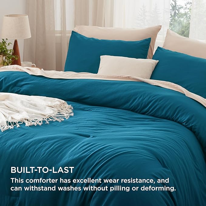 Bedsure Queen Size Comforter Set, Teal Soft Prewashed Bedding for All Seasons, 3 Pieces GentleSoft™ Warm Down Alternative Bed Set, 1 Lightweight Comforter (90"x90") and 2 Pillowcases (20"x26")
