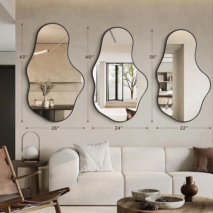 Irregular Wall Mirror - Wall Mirrors Decorative 24"x 40" Asymmetrical Abstract Mirror Aviation Aluminum Alloy Frame Unique for Bathroom, Bedroom, Living Room, Cloakroom, Entryway Black