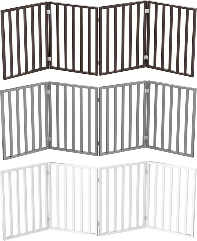 Pet Gate - 4-Panel Indoor Foldable Dog Fence for Stairs, Hallways or Doorways - 72x24-Inch Retractable Wood Freestanding Dog Gates by PETMAKER (Brown)