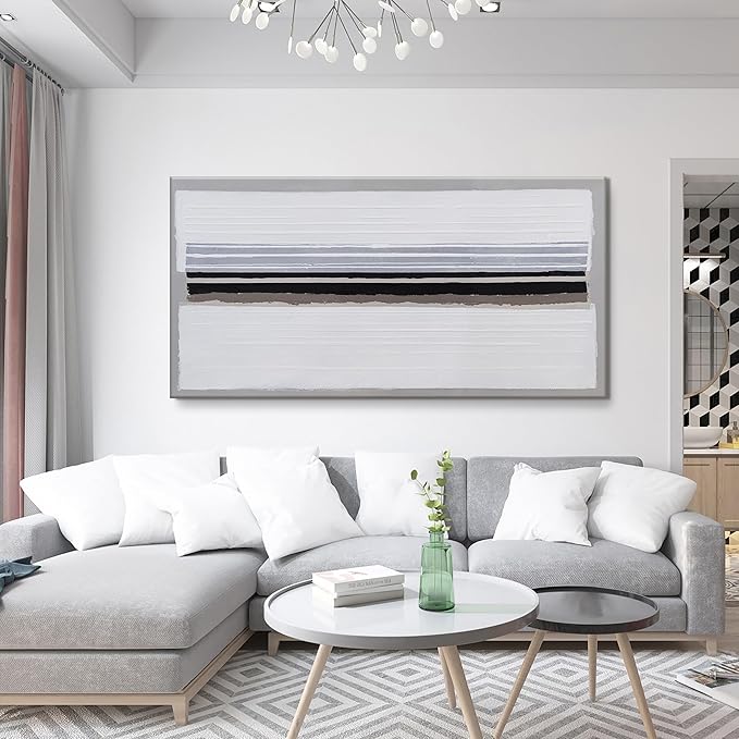 Abstract Wall Art Decor Modern paintings Wall Decorations Wall Art Canvas Prints Black and White Minimalist Stripes Artwork for Living Room Wall Bedroom Kitchen Office Decor 24"×48"