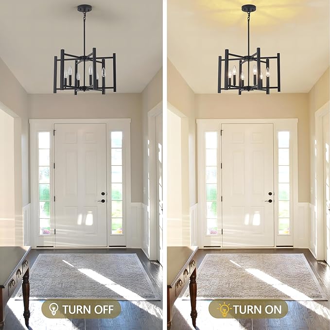 19.7'' Black Chandeliers 6-Light Modern Geometric Dining Room Chandelier Farmhouse Industrial Metal Pendant Light Fixture for Kitchen Living Room Entryway Foyer Hallway Bedroom