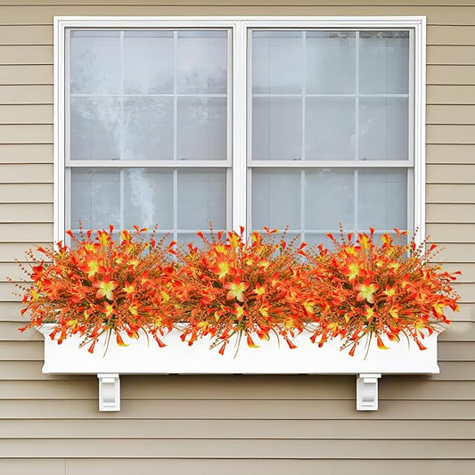 24 Pcs Artificial Fall Flowers, UV Resistant Fall Fake Plants Fall Faux Plastic Outdoor Flower for Home Porch Planter Vase Floral Arrangements Autumn Thanksgiving Indoor Outside Decor