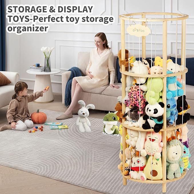 Stuffed Animal Zoo Storage Extra Large Wooden Stuffed Animal Holder Soft Toy Organizer Nursery Zoo Cage Plush Stuffed Toy Cage Kids Playroom Bedroom Decor Display Corner Roundness
