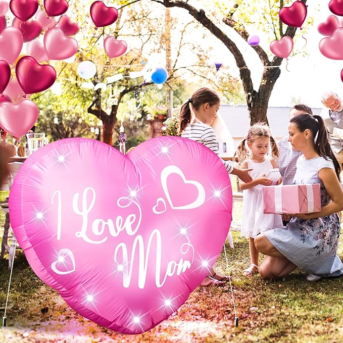 VIHOSE 3.9 Ft Mother's Day Inflatables Decoration I Love Mom Blow Up Decor Heart LED Lights Inflatable Decor for Outdoor Yard Garden Lawn Decoration Mom Gifts Party Supplies