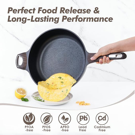 SENSARTE Nonstick Frying Pan Skillet with Lid, 13.3 Inch Large Deep Frying Pan, 6 Qt Non Stick Saute Pan with Cover, Induction Pan, Healthy Non Toxic Cooking Pan with Helper Handle, PFOA PFOS Free