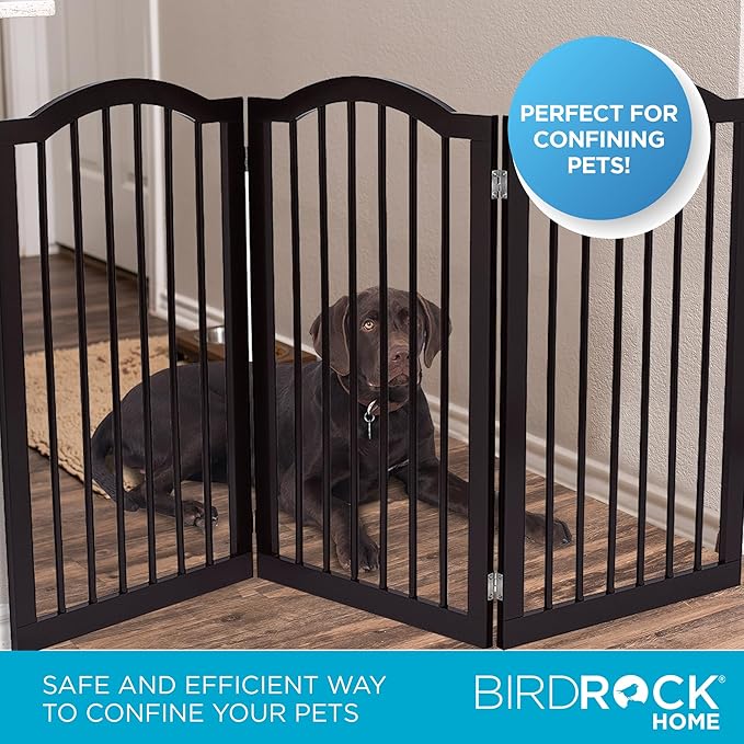 INTERNET'S BEST Arched Top Dog Gate | 3 Panel, 36" H Wooden Pet Barrier for Dogs or Cats | Freestanding Folding Room Divider for Doorways, Hallways, Stairs, and Porch | Portable, Extra Wide | Espresso