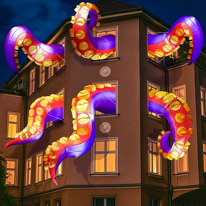 Max Fun 1pc Halloween Inflatables Decorations Inflatable Octopus Tentacles Outdoors Decorations with LED Lights Built-in Blow Up Yard Decoration for Outdoor Garden Lawn (Tentacles - A)
