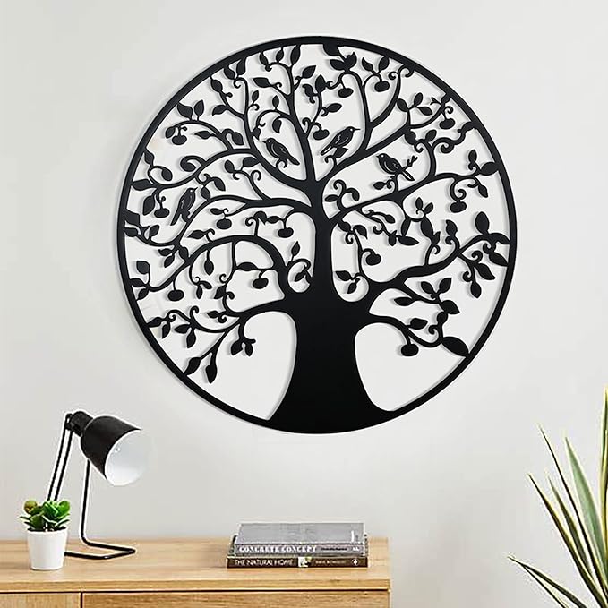 Remenna Metal Wall Art-Tree of Life Wall Decor 23inch Family Tree Metal Wall Hanging Bedroom Living Room Decor Outdoor Decoration (Tree of Life -B)