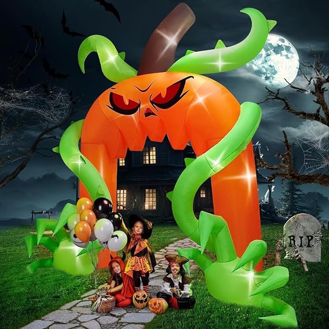 Kalolary 12FT Halloween Archway Inflatables, Giant Pumpkin Arch Inflatable with LED Light Scary Halloween Outdoor Blow Up Decoration for Lawn Garden Yard Holiday Party Decor