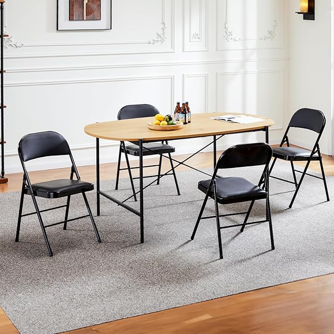 Sweetcrispy Folding Chair 8 Pack, Leather Padded Folding Chairs, Sturdy Metal Foldable Chairs, Easy to Use and Store, Outdoor and Indoor, for Home, Office, Party, Comfy