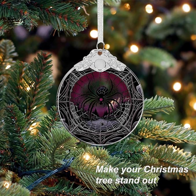 Mutant Spider Under Moonlight Halloween Christmas Tree Stained Glass Ornament - Hanging Ornaments for Christmas Tree Decorations - Holiday Keepsake Present Exchange Idea