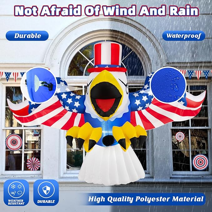 4th of July Patriotic Inflatable Eagle Window Decorations, 4FT Fourth of July Blow Up Inflatable Independence Day Decorations Built-in LEDs for Holiday Party Indoor Outdoor Yard Garden Decor