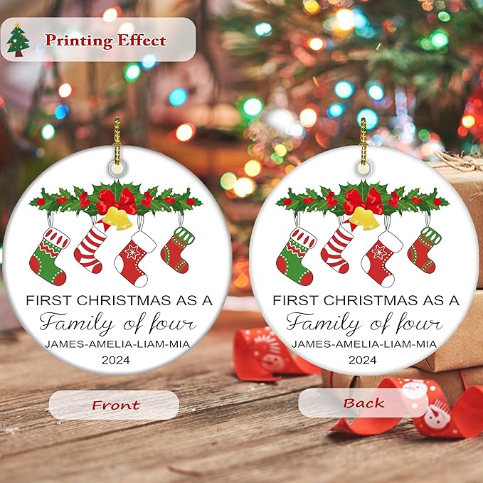 Fun Personalized First Christmas Stockings Ornament, Custom Name Gifts for New Parents, Customized New Family Xmas Tree Decor