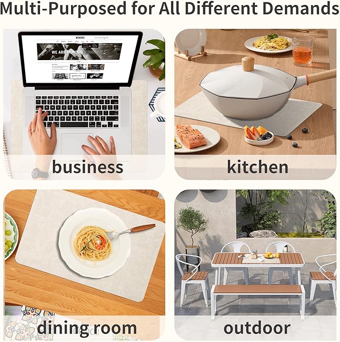 Maxpearl Faux Leather Placemats Set of 6 - Waterproof - Wipe Clean - Heat Resistant - Anti Slip Dining Table Place Mats, Suitable for Indoor & Outdoor Use, 17’’×12’’, Beige