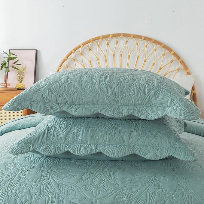HoneiLife King Quilt Bedding Set - 3 Pieces Microfiber Quilt Sets Lightweight Bedspreads Reversible Coverlets Retro Bed Cover Quilt King Size All Season Quilts-Sage Green