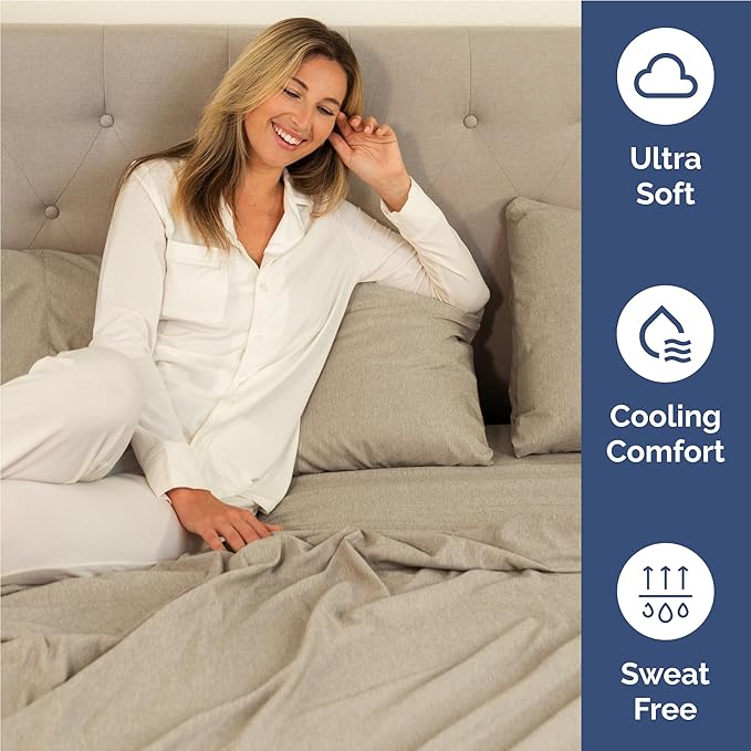 CGK Linens Twin XL 4 Piece Sheet Set - Cooling Sheets for Hot Sleepers - Hotel Luxury Bedding Set w/ 8-16 Inch Deep Pockets - 1 Flat & 1 Fitted & 2 Pillowcases - Soft & Wrinkle Free - Heathered Beige