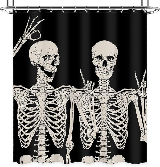 Funny Skull Skeleton Shower Curtain Gothic Spooky Black White Retro Bone Cool Horror Halloween Modern 60Wx72L Inch Shower Curtain Bathroom Set Bath Curtain Bathtub Accessories Home Decor