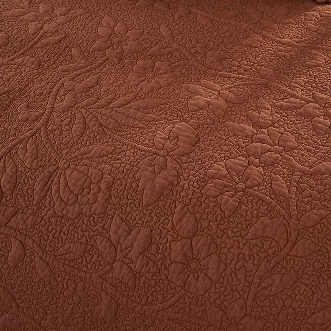 Brandream Queen Size Quilt Set Cotton Quilts Pumpkin Orange Farmhouse Bedding Set Matelasse Coverlet Set Scalloped Edge Quilts 3-Piece