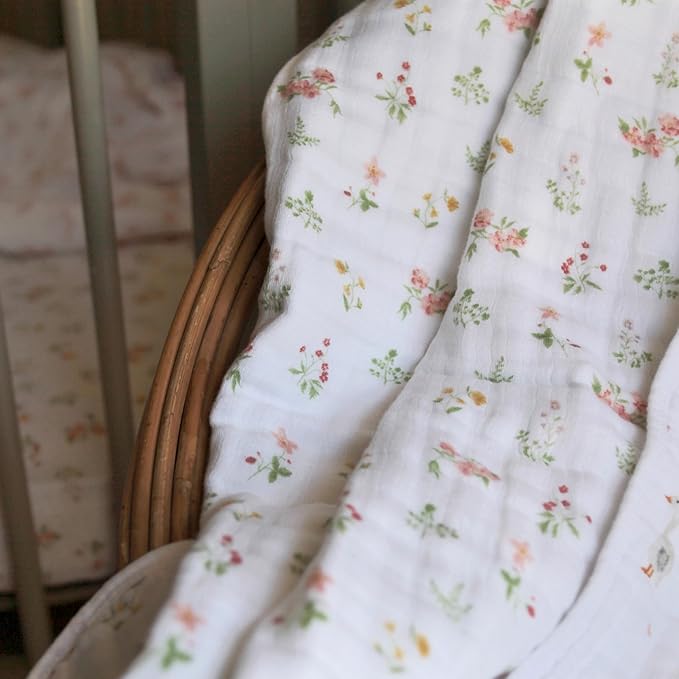 aden + anais Essentials Dream Blanket, Muslin Baby Blankets for Girls & Boys, Ideal Lightweight Newborn Nursery & Crib Blanket, Country Floral